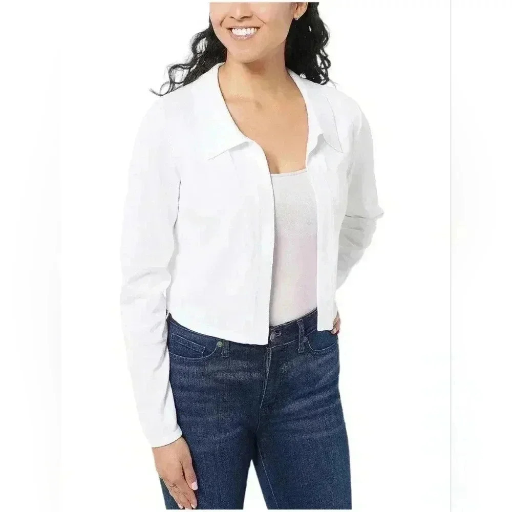 Isaac Mizrahi Live! Collared Sweater Cardigan Bright White Size L